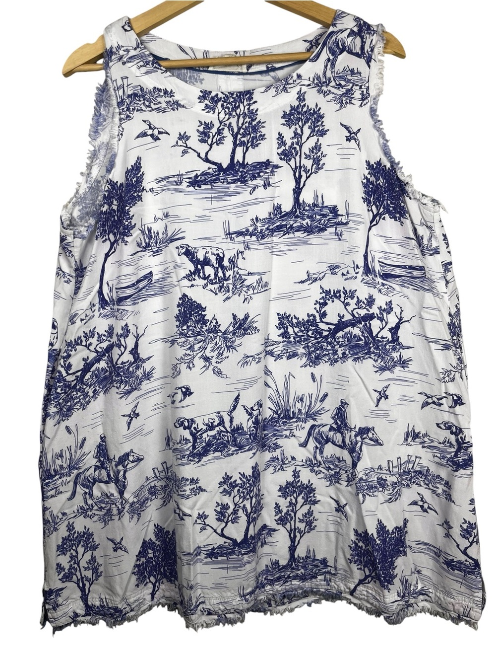 Umgee Sleeveless White Dress with Blue Toile Print size L - Picture 6 of 14